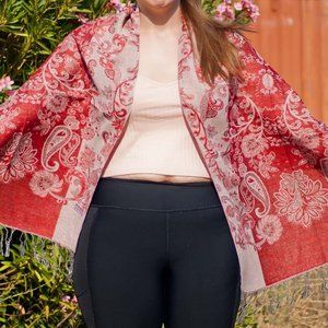 Orange Floral Paisley Woven Pashmina